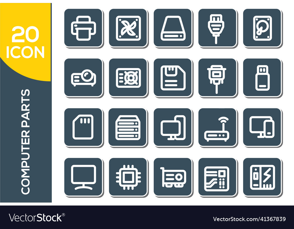 Simple set of computer components related line Vector Image Simple set of computer components related line