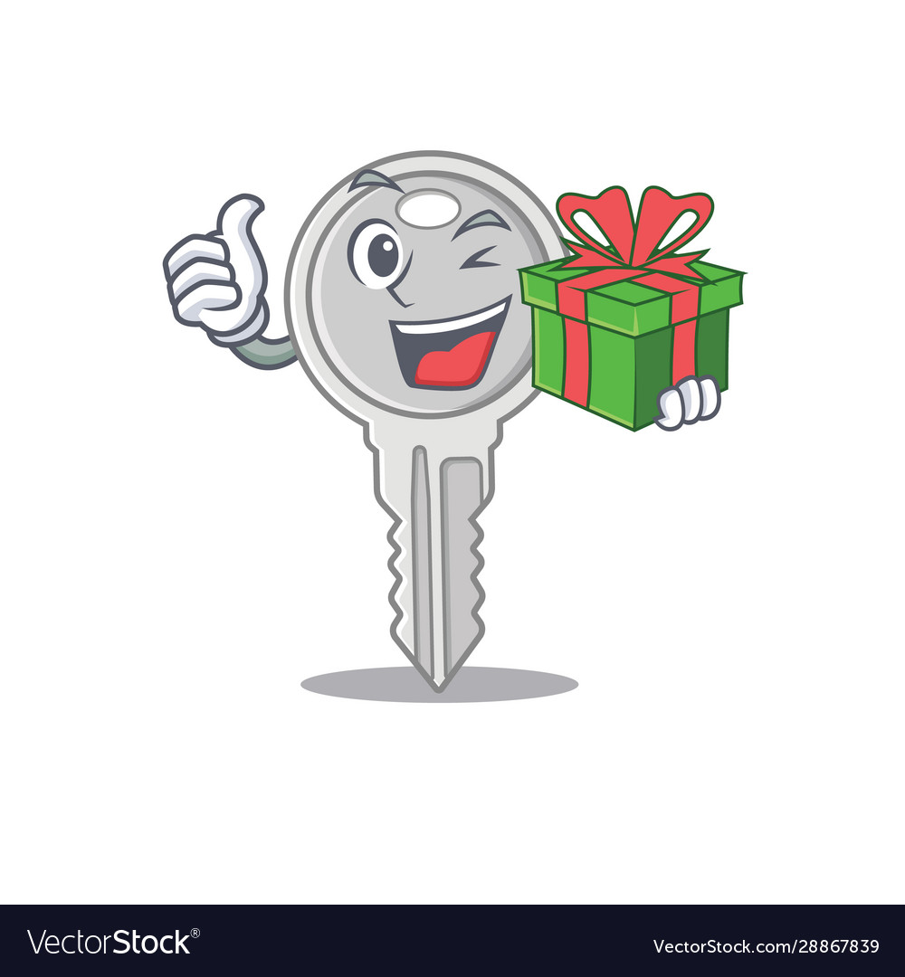 Smiley key character with gift in box Royalty Free Vector