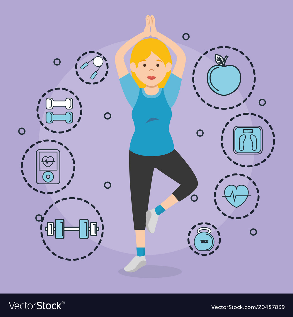 Woman practicing exercice with sports icons Vector Image