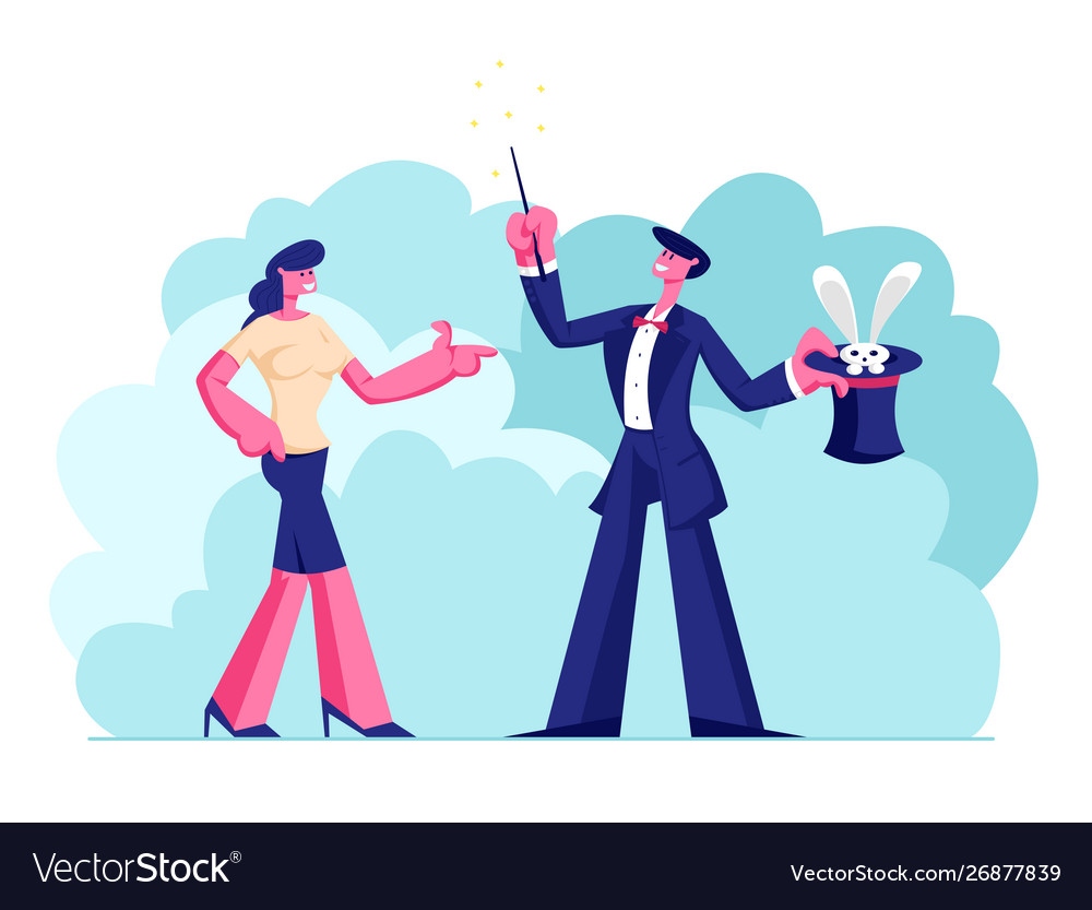 Woman watching entertainment young magician Vector Image Woman watching entertainment young magician