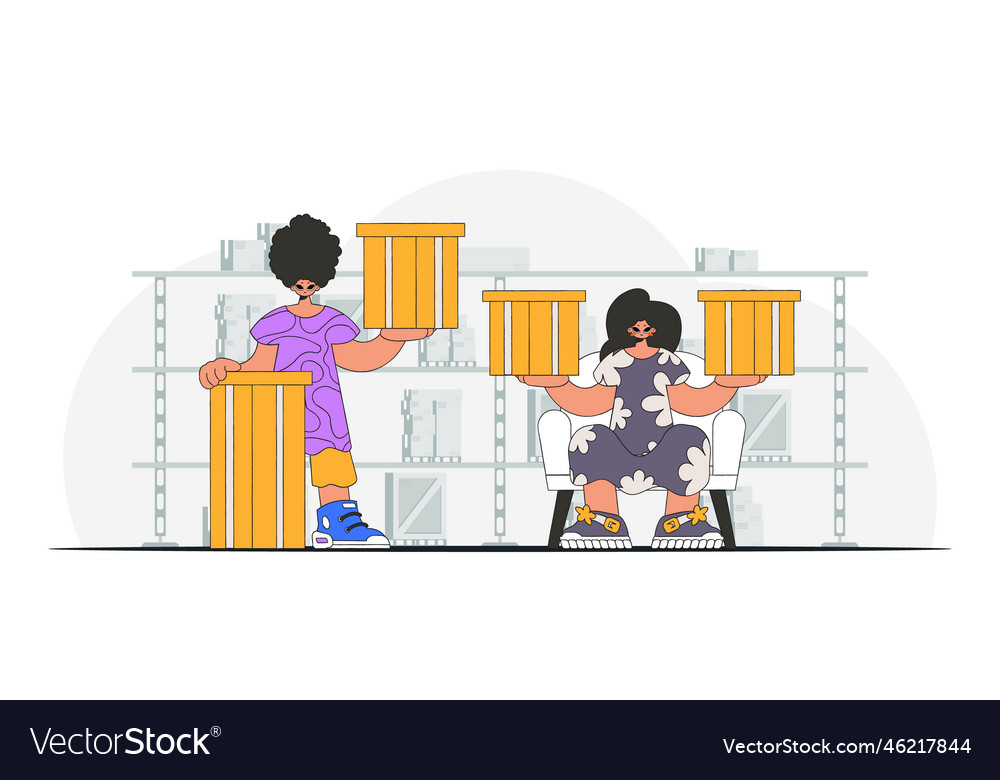A woman and man are holding boxes vector image A woman and man are holding boxes