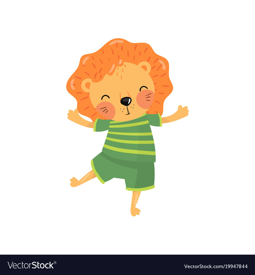 Cartoon Character Of Baby Lion In Green Striped T Vector Image