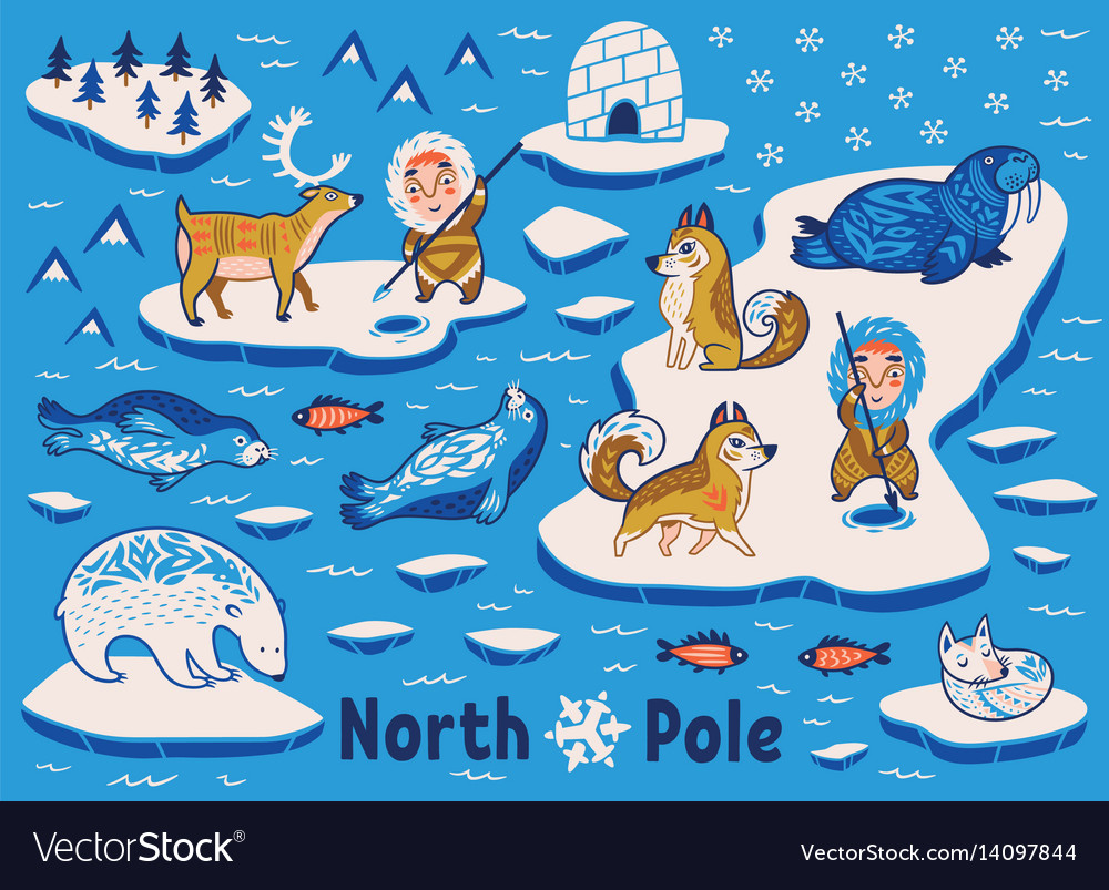 Collection polar animals eskimos and Royalty Free Vector