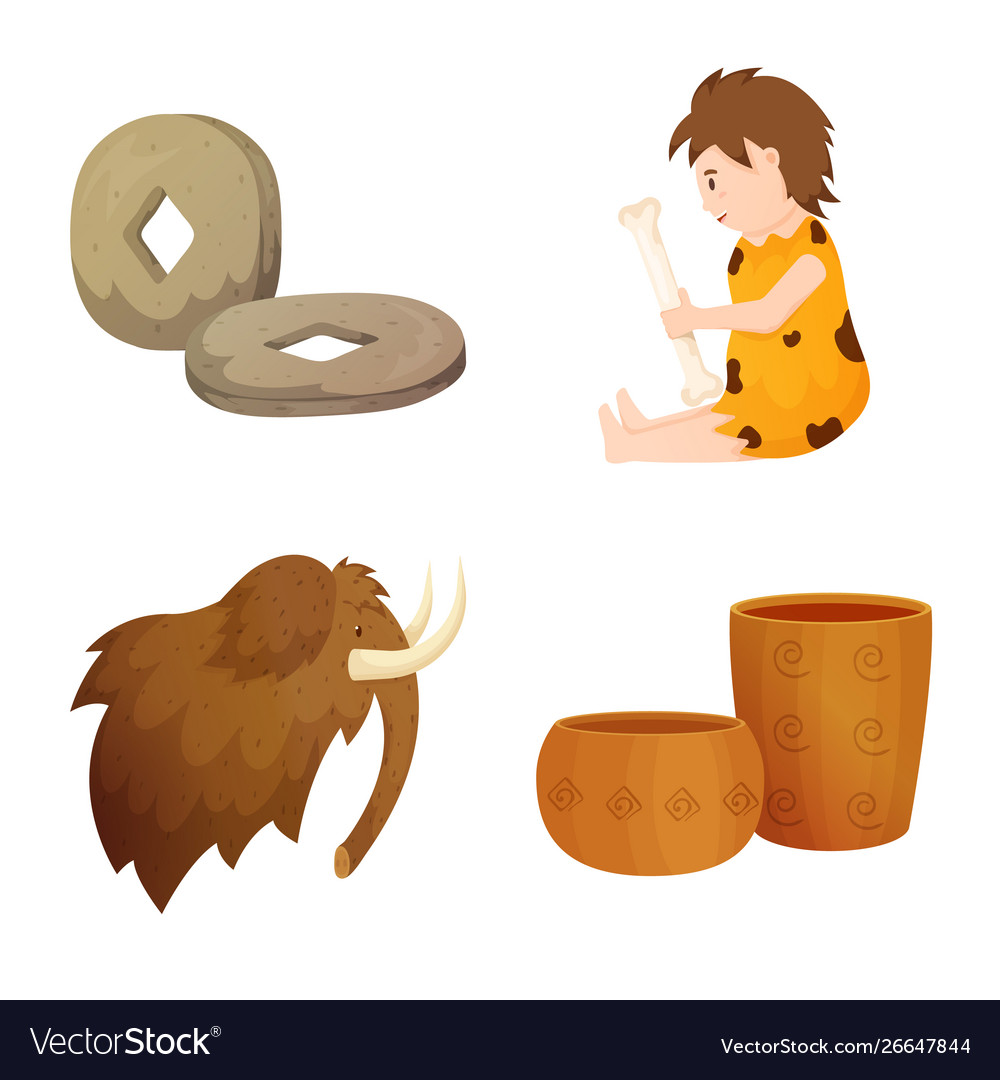 Isolated object age and stone icon set