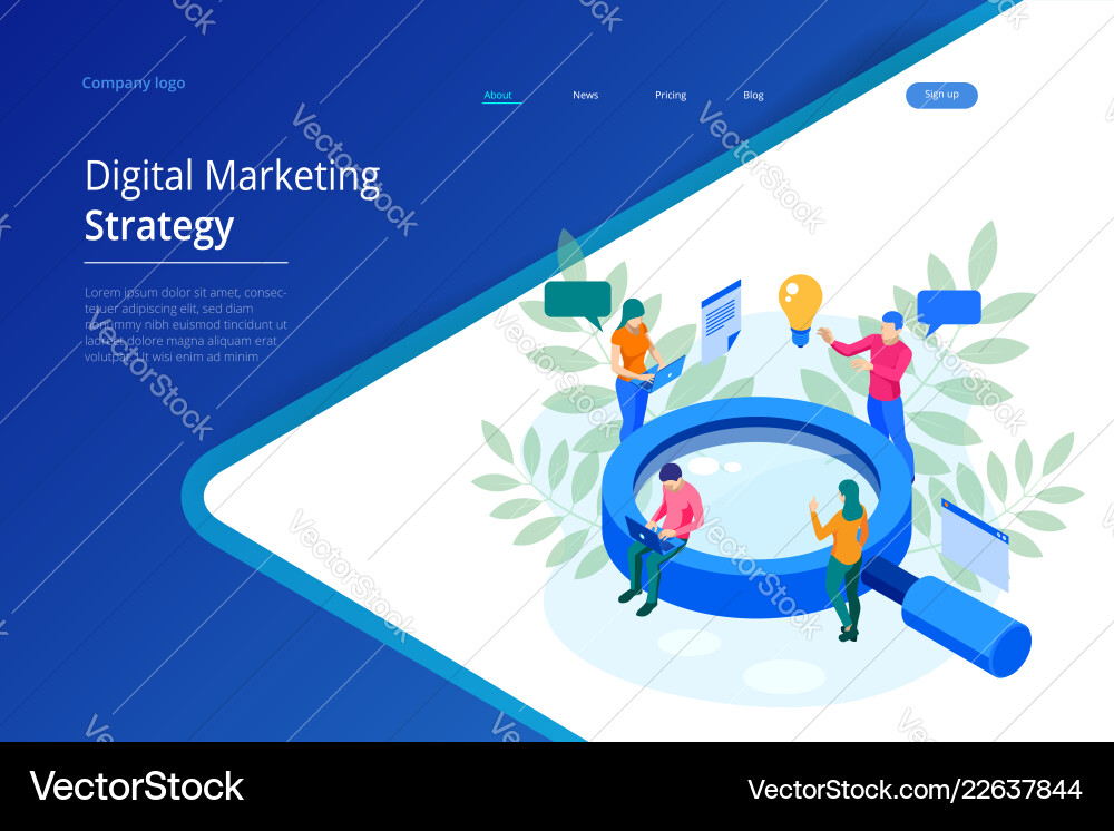 Isometric Digital Marketing Strategy Web Banner Vector Image