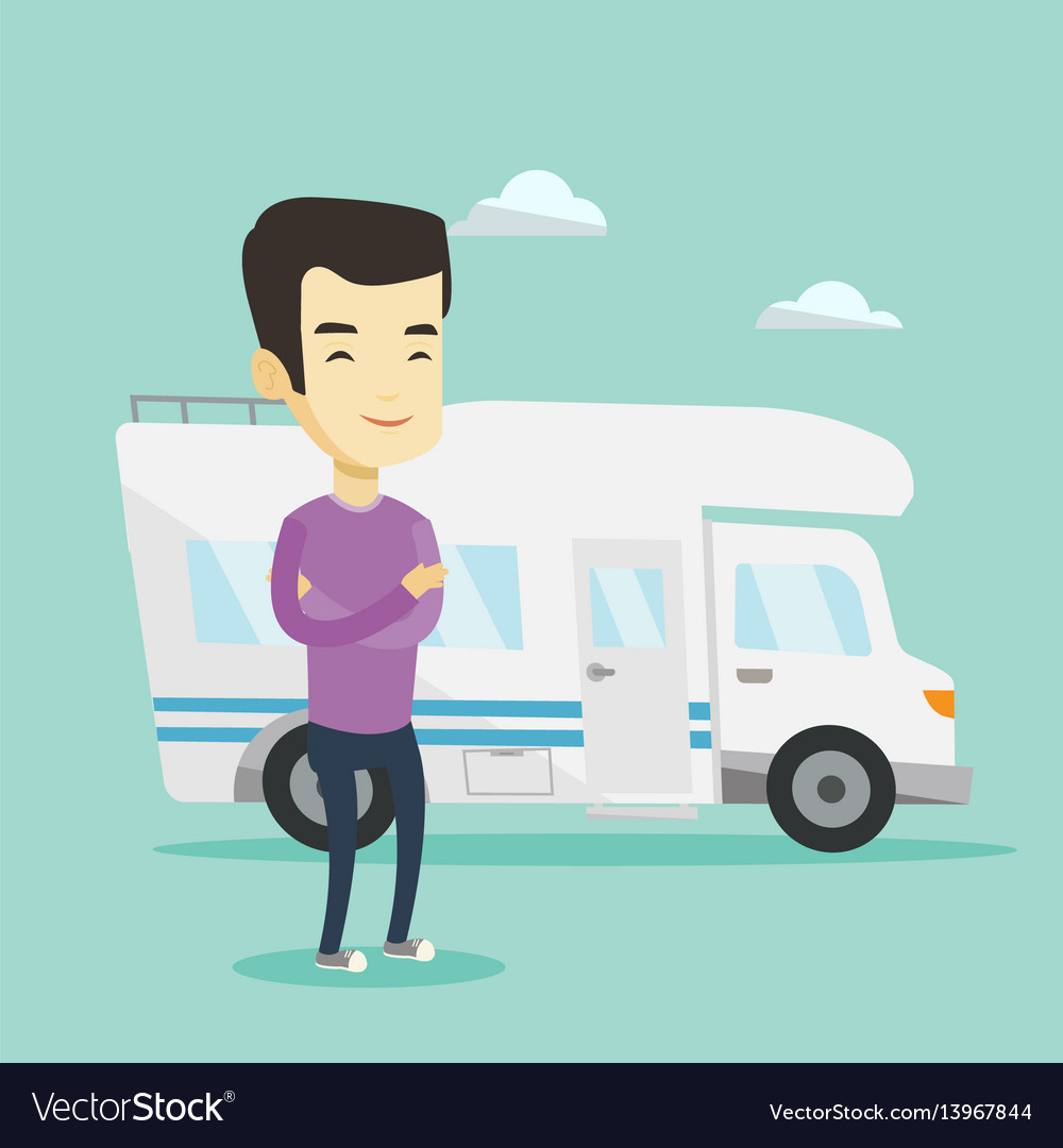 Man standing in front of motor home