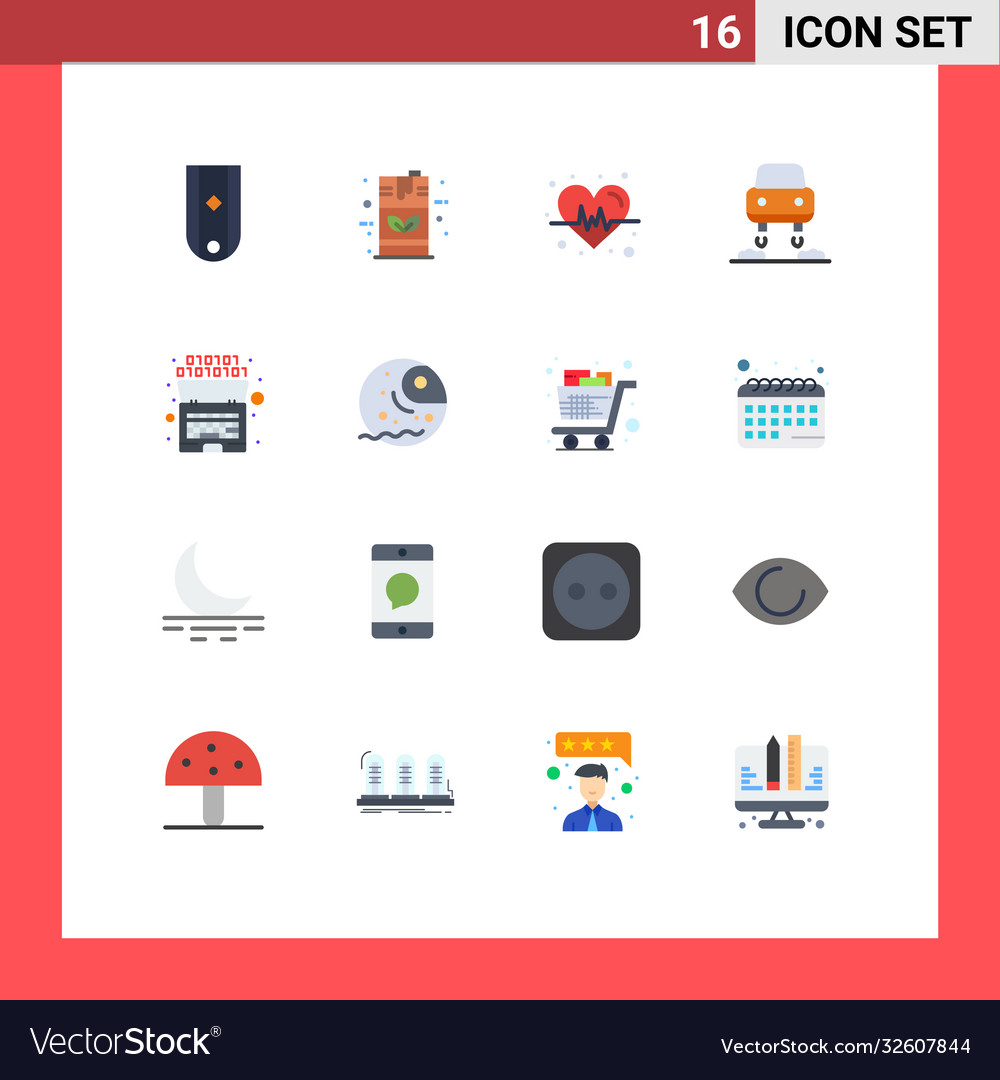 Pictograph set 16 simple flat colors binary