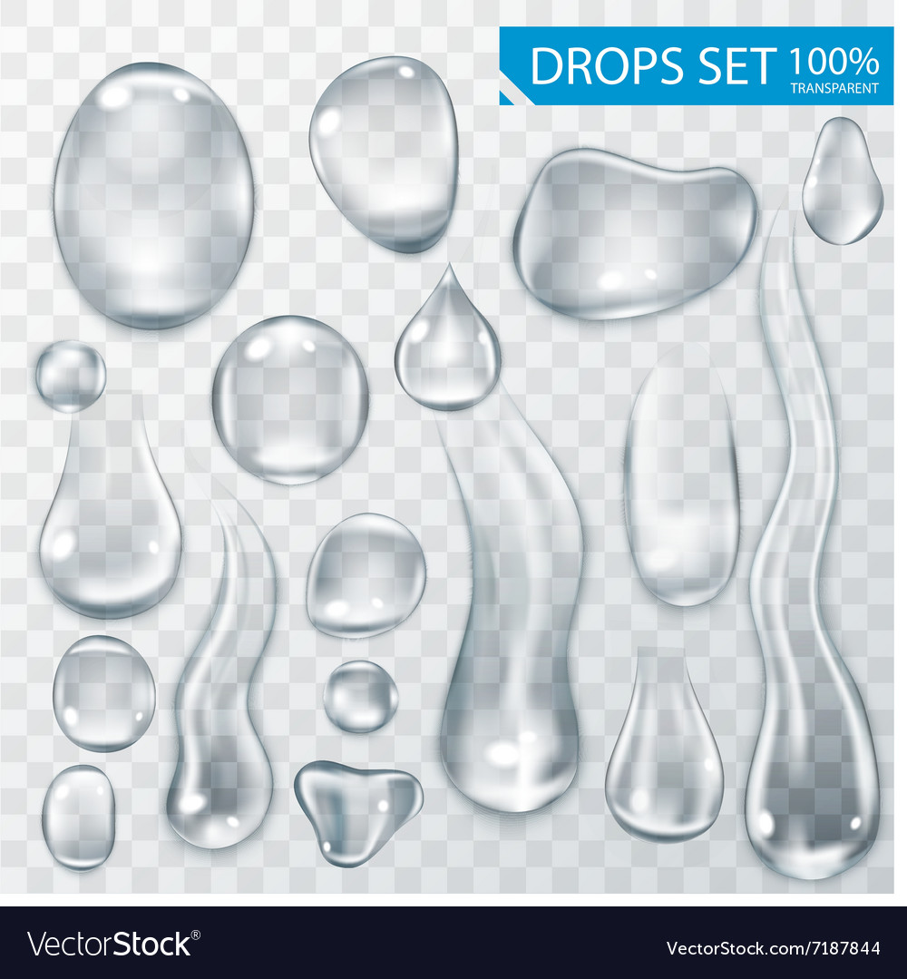 Realistic shining water drops and drips Royalty Free Vector