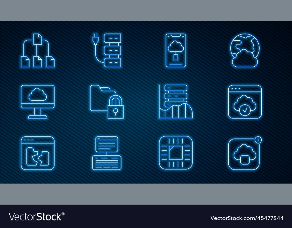 Set line cloud technology data transfer folder vector image Set line cloud technology data transfer folder