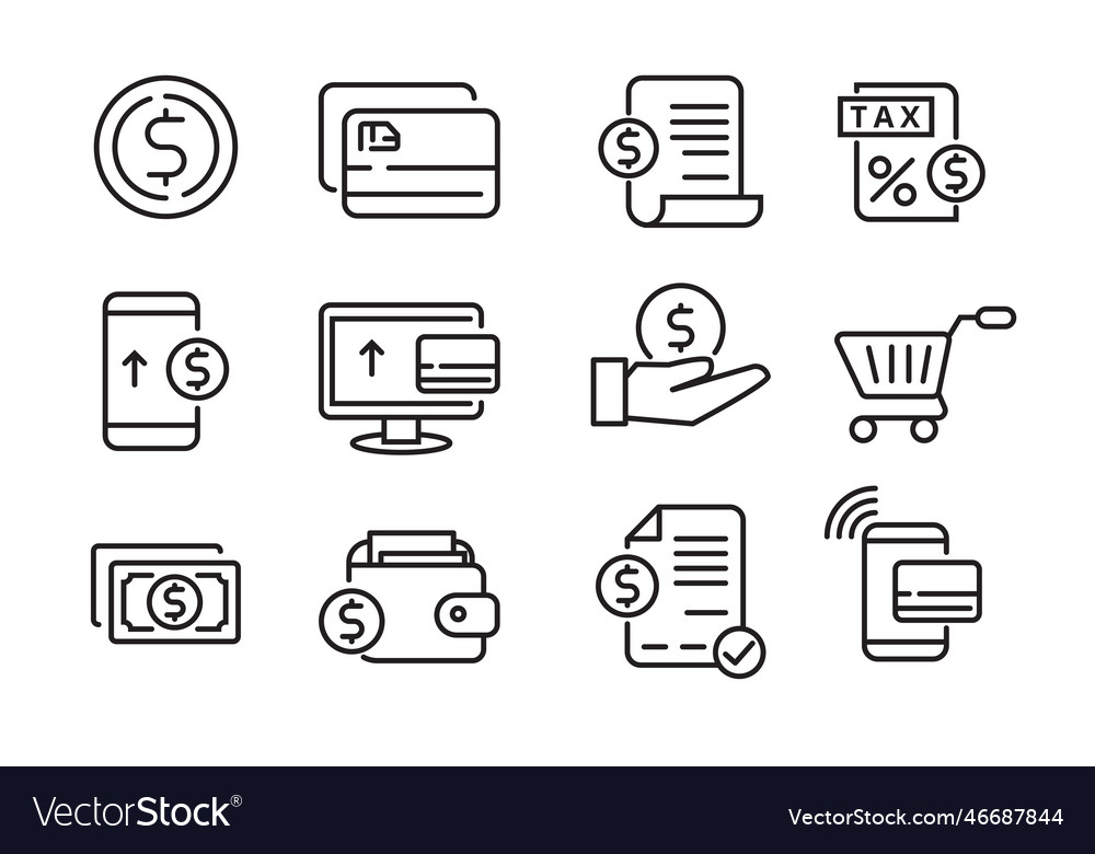 Set of bill and payment icons in linear style