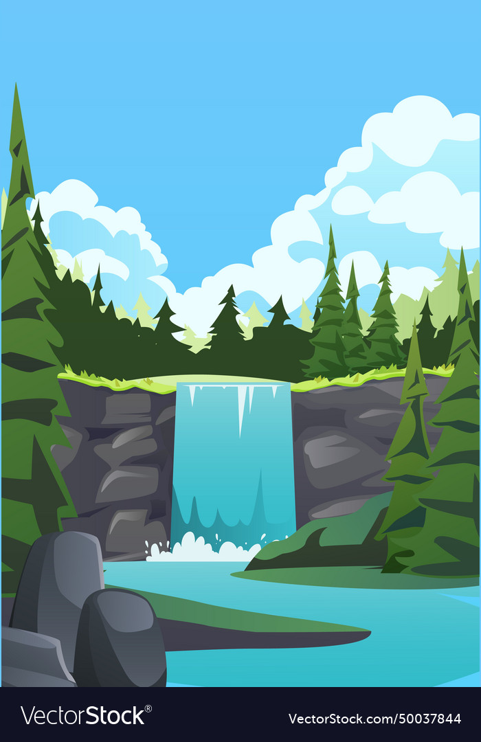 Waterfall in coniferous forest