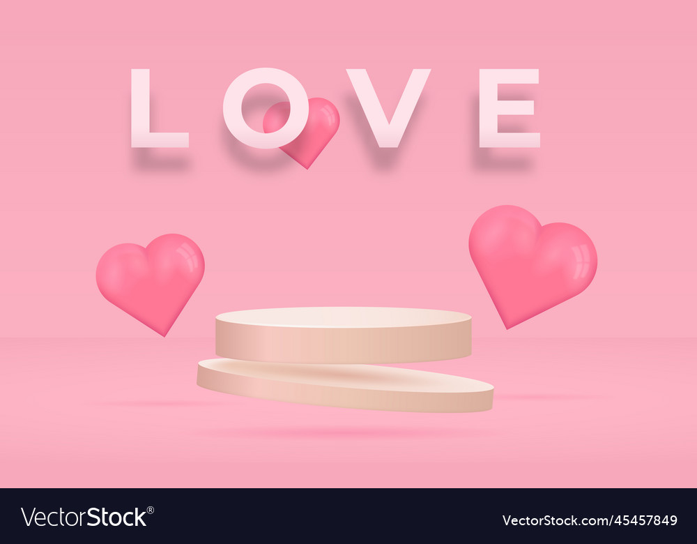 3d product display podium heart shape balloons Vector Image