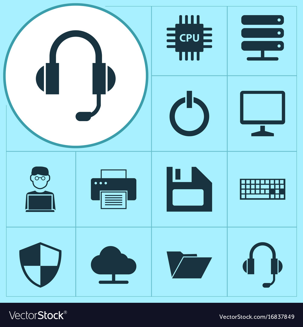 Gadget icons set collection of programmer power