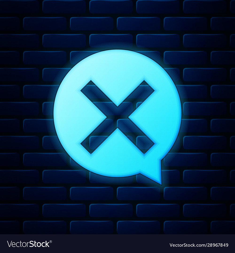 Glowing neon x mark cross in circle icon isolated