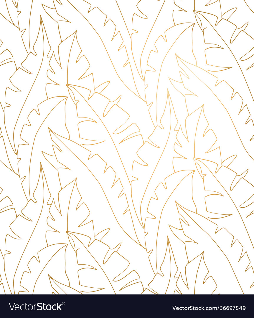 Palm leaves gold pattern leaves seamless vector image Palm leaves gold pattern leaves seamless