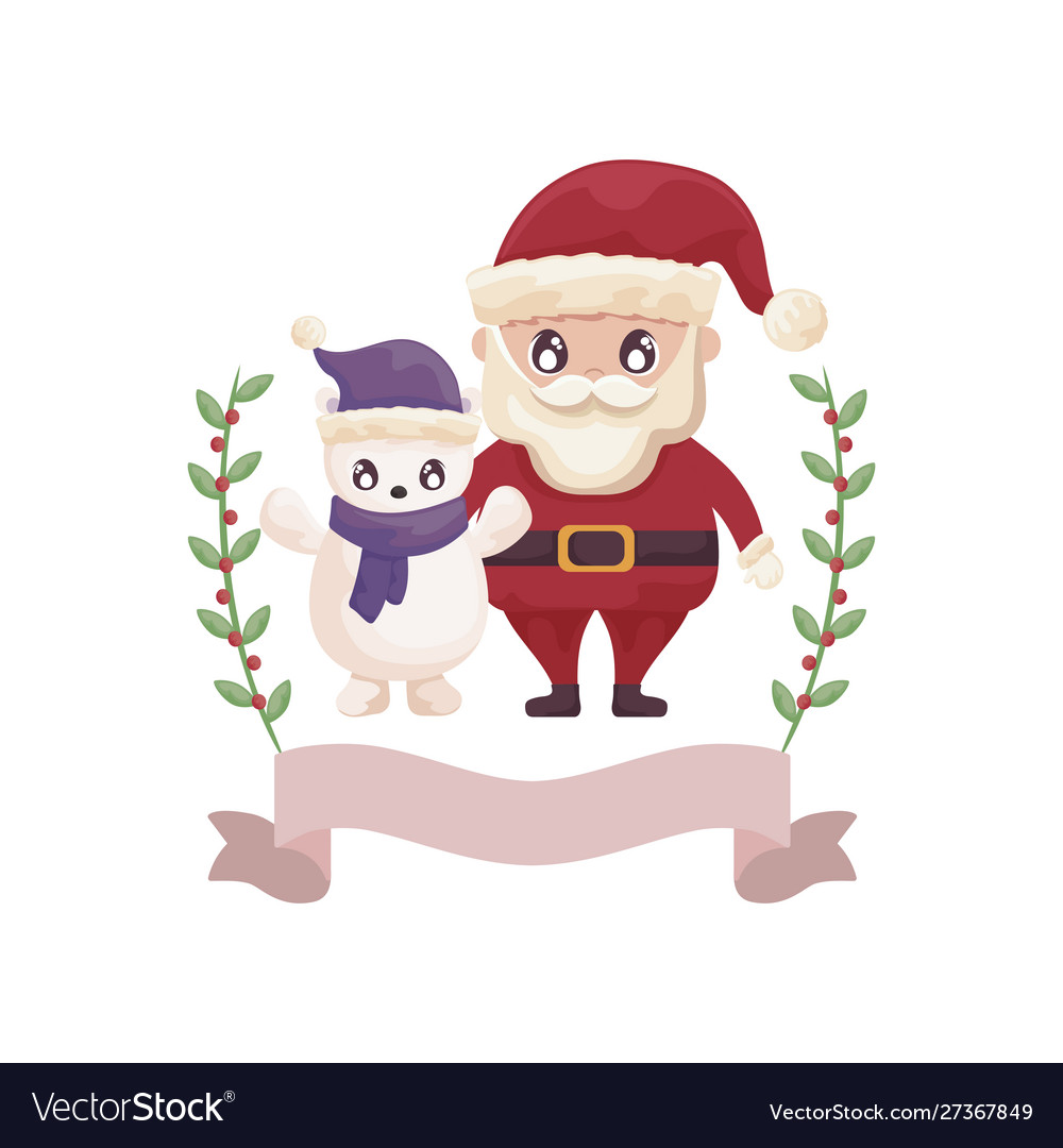 Santa claus and polar bear on white background Vector Image