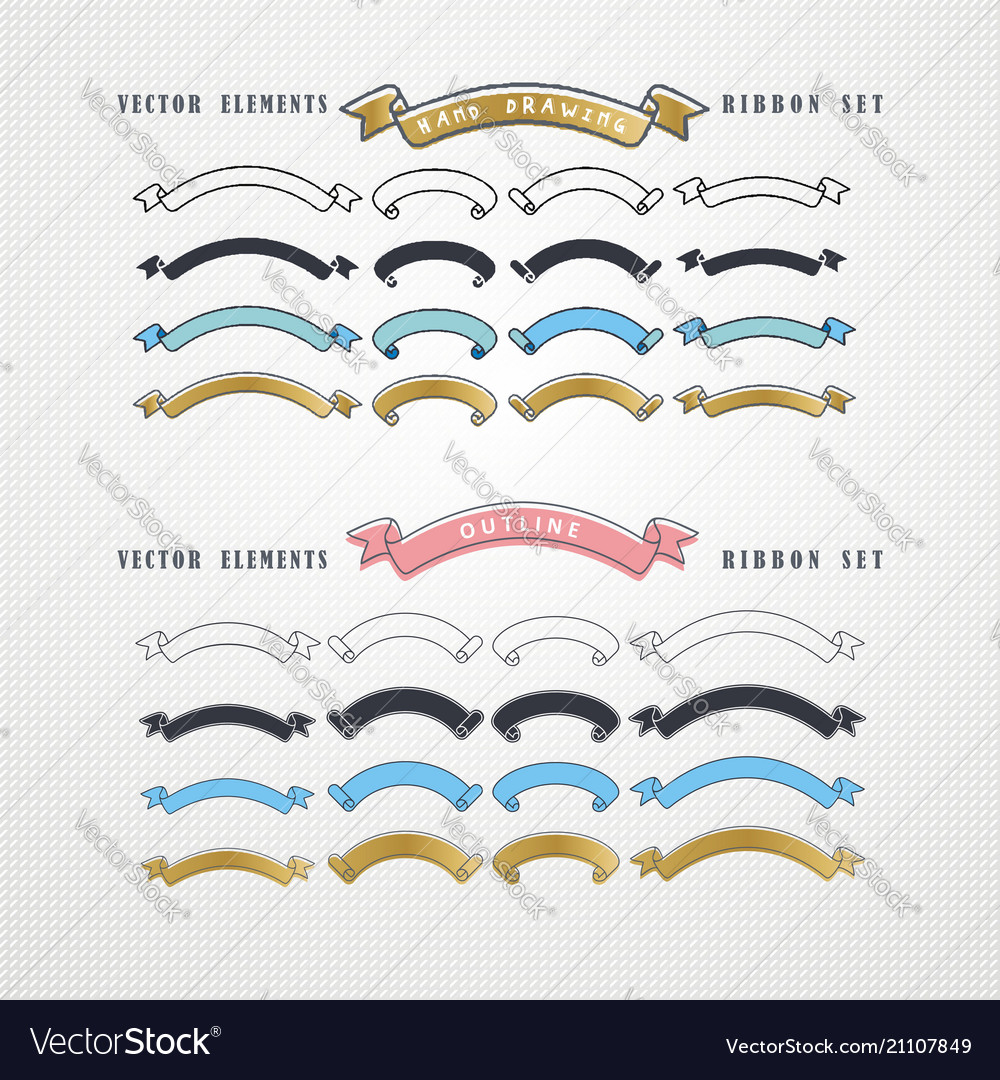 Set of hand drawn ribbons vector image Set of hand drawn ribbons