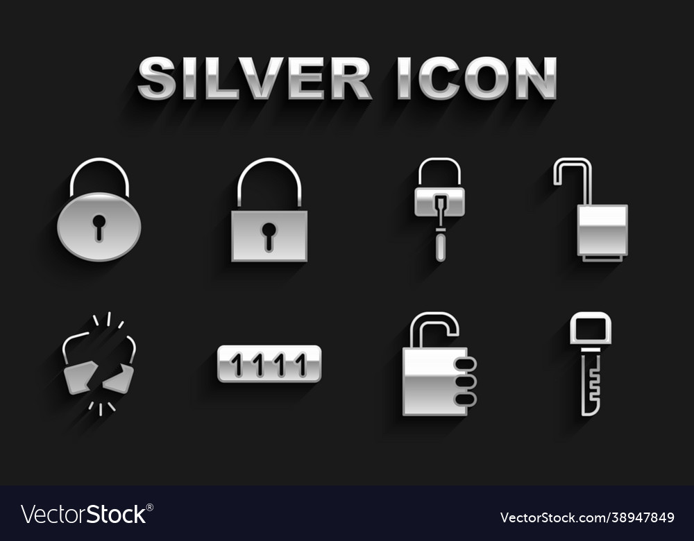 Set password protection open padlock key safe Vector Image Set password protection open padlock key safe