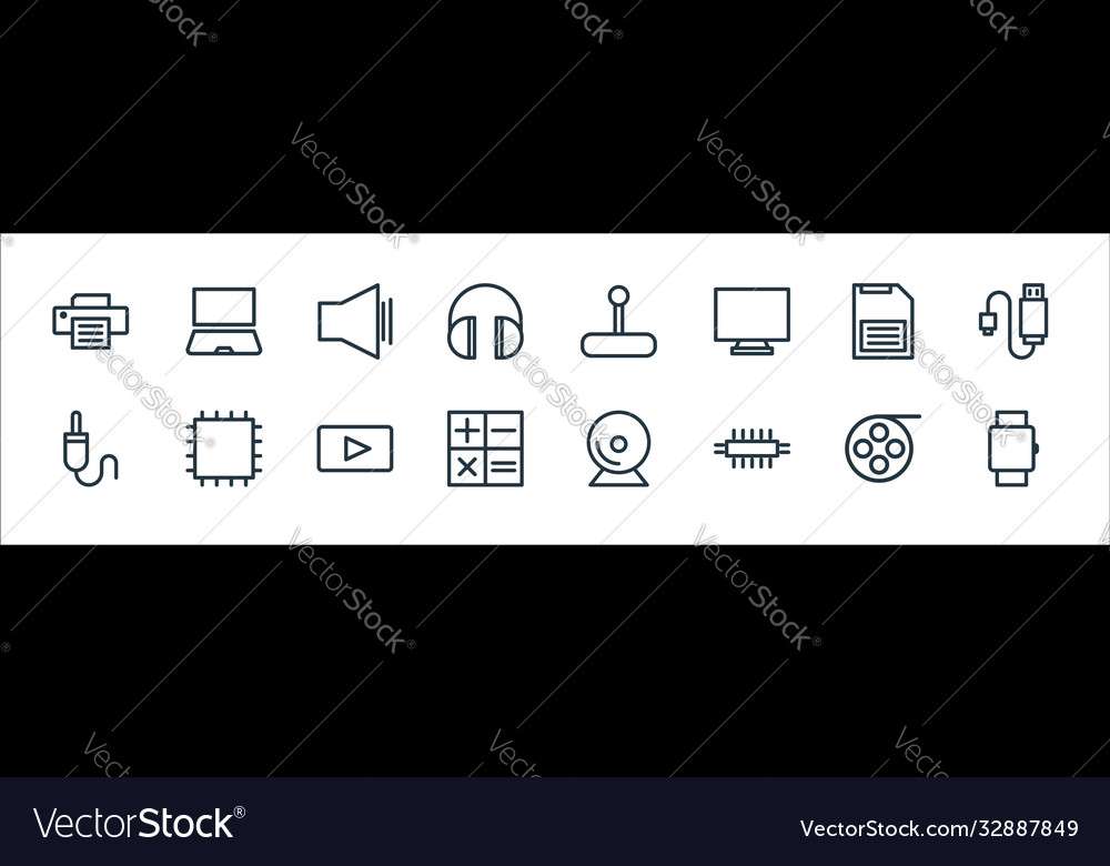 Technology line icons linear set quality vector image Technology line icons linear set quality
