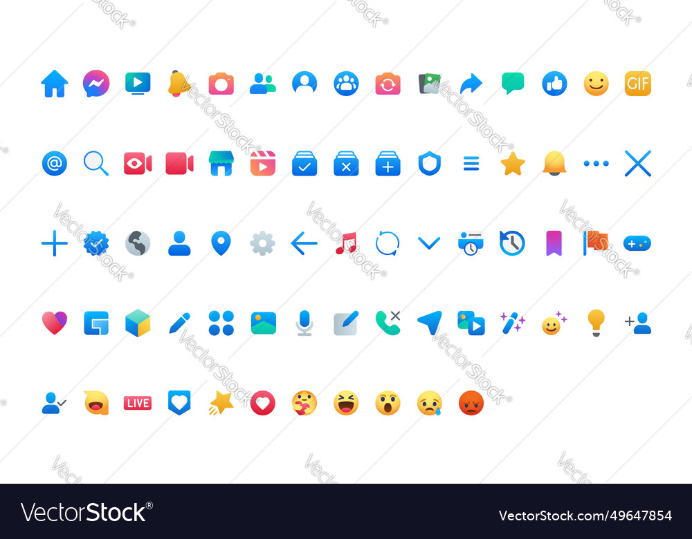 All facebook icons set social media ui icon Vector Image