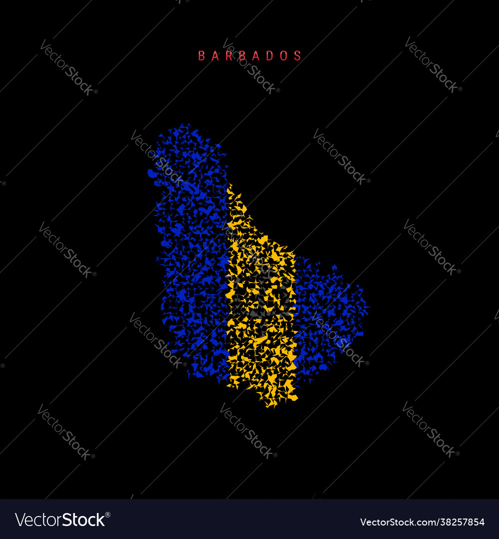 Barbados flag map chaotic particles pattern vector image Barbados flag map chaotic particles pattern