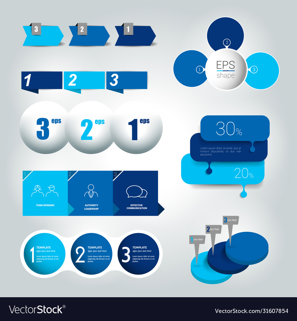 Big set 3 steps round diagram graph chart vector image Big set 3 steps round diagram graph chart