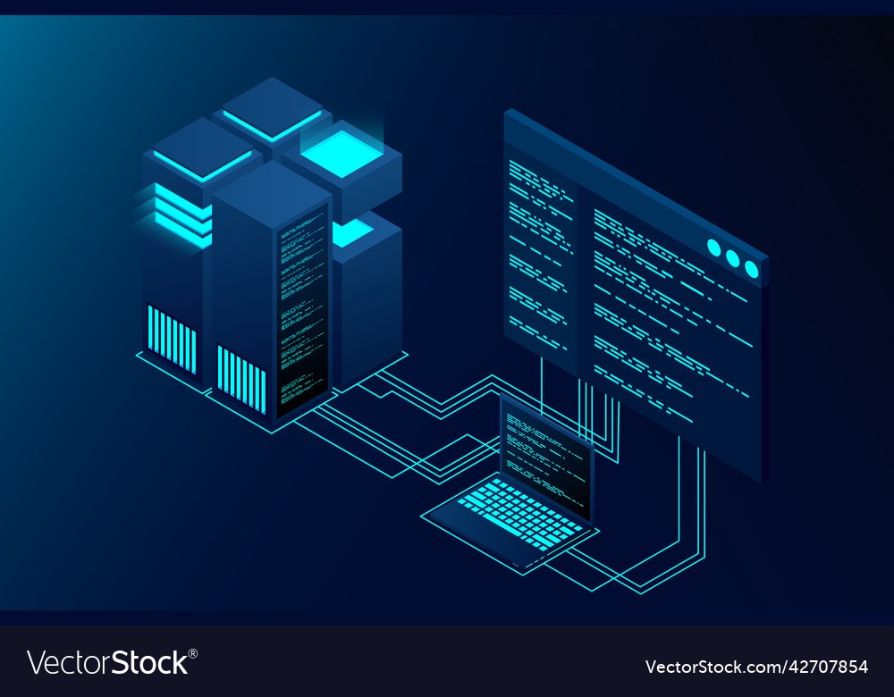 Concept of big data processing center isometric vector image Concept of big data processing center isometric