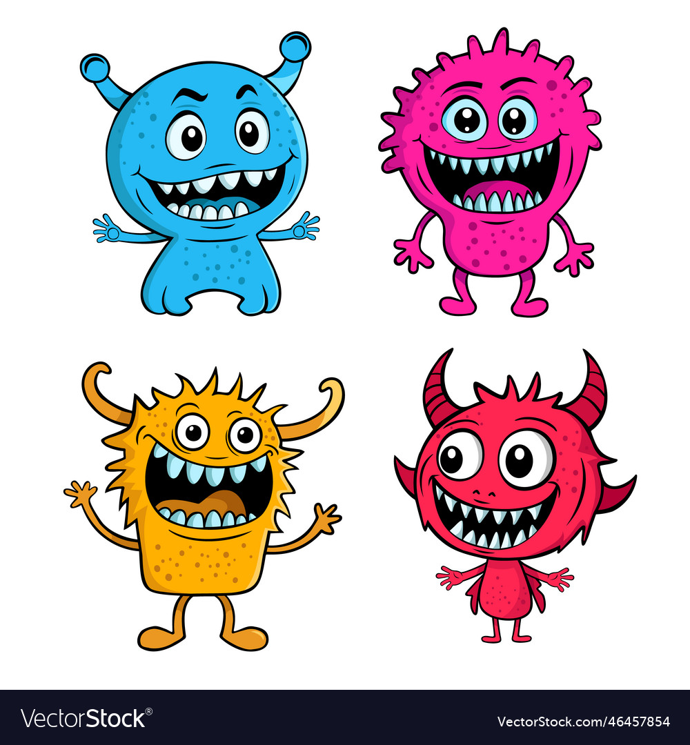 Funny and cute colourful monsters for halloween