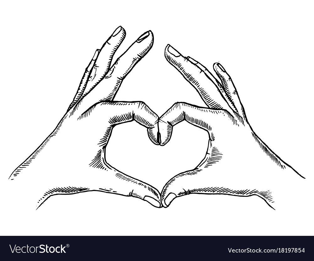 Hands Making Heart Sign Engraving Royalty Free Vector Image