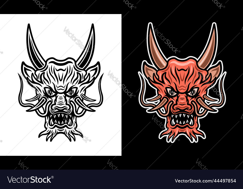 Japanese red dragon head with horns Royalty Free Vector