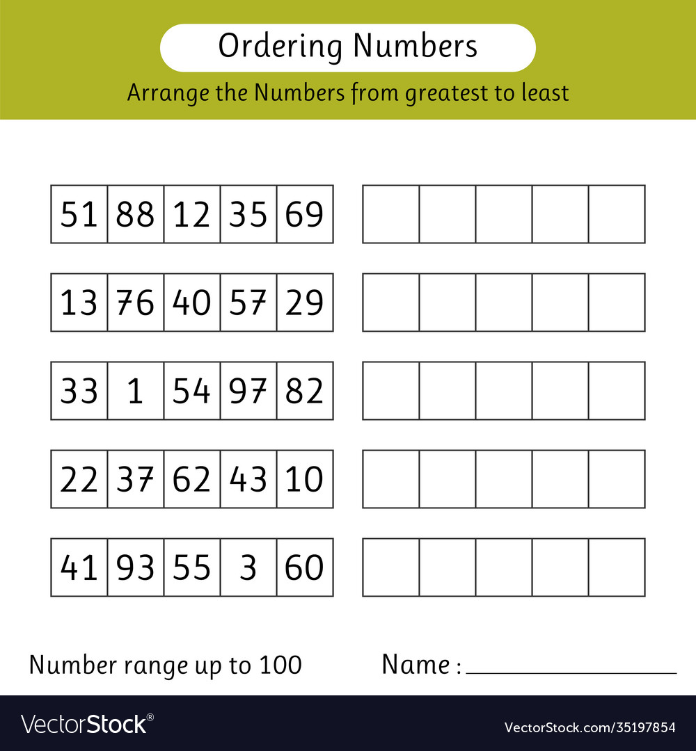 ordering-numbers-worksheet-number-range-up-to-vector-image