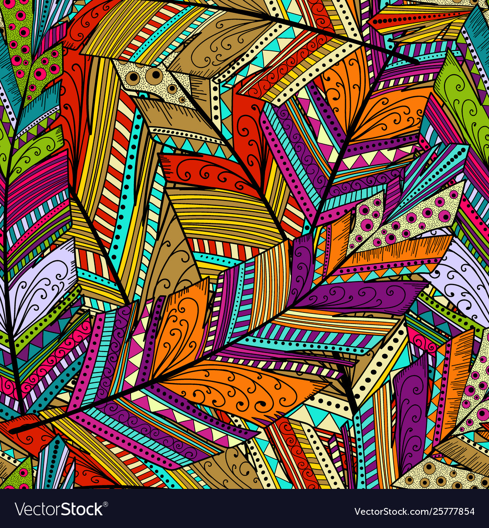 Seamless pattern with abstract featherhand draw