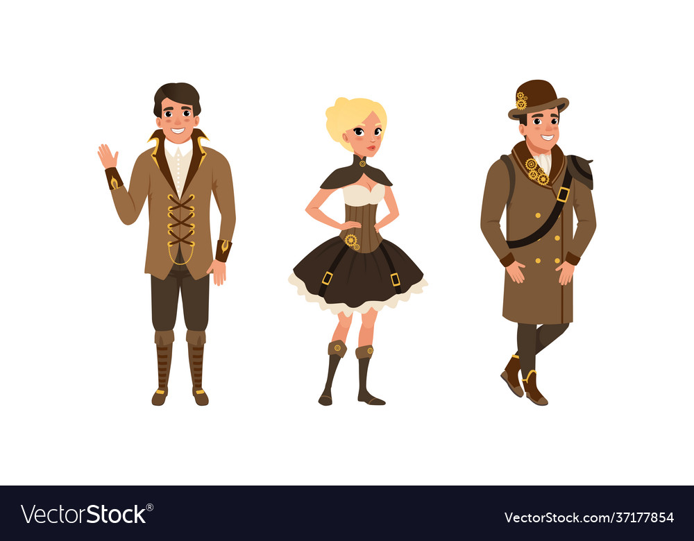 Steampunk people setmale and female persons