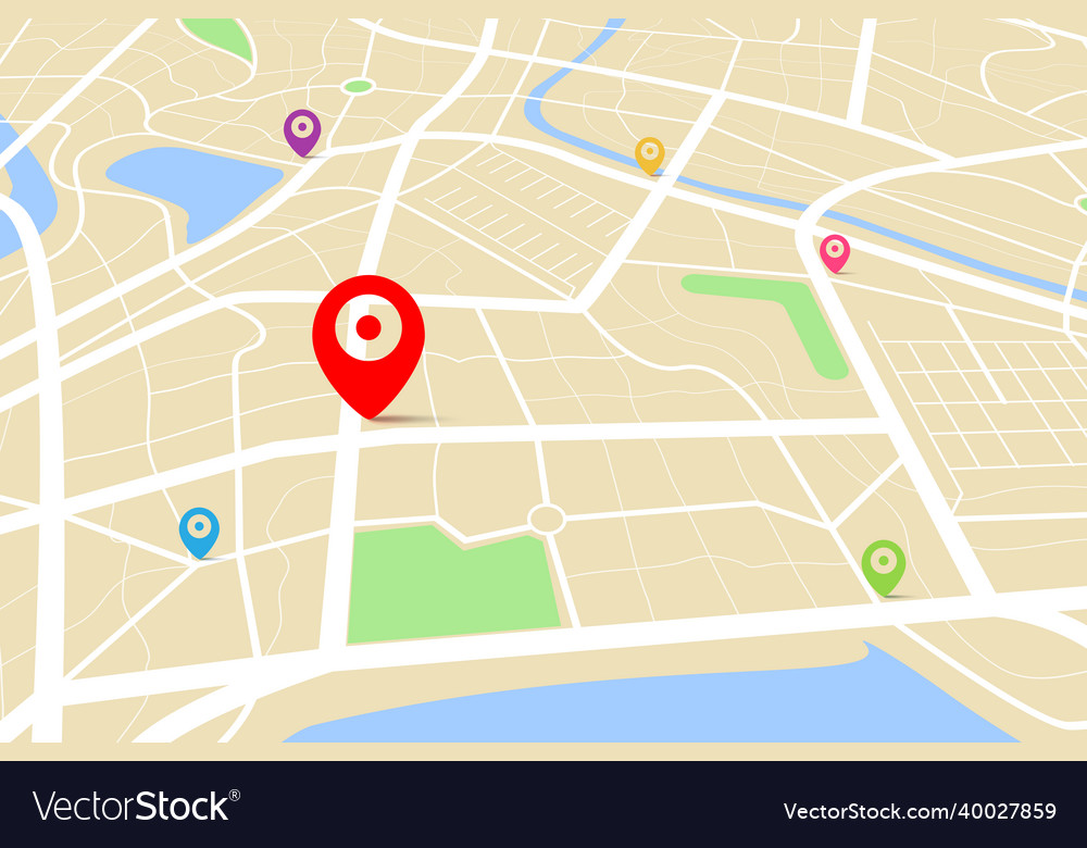3d top view of a map with destination target vector image 3d top view of a map with destination target