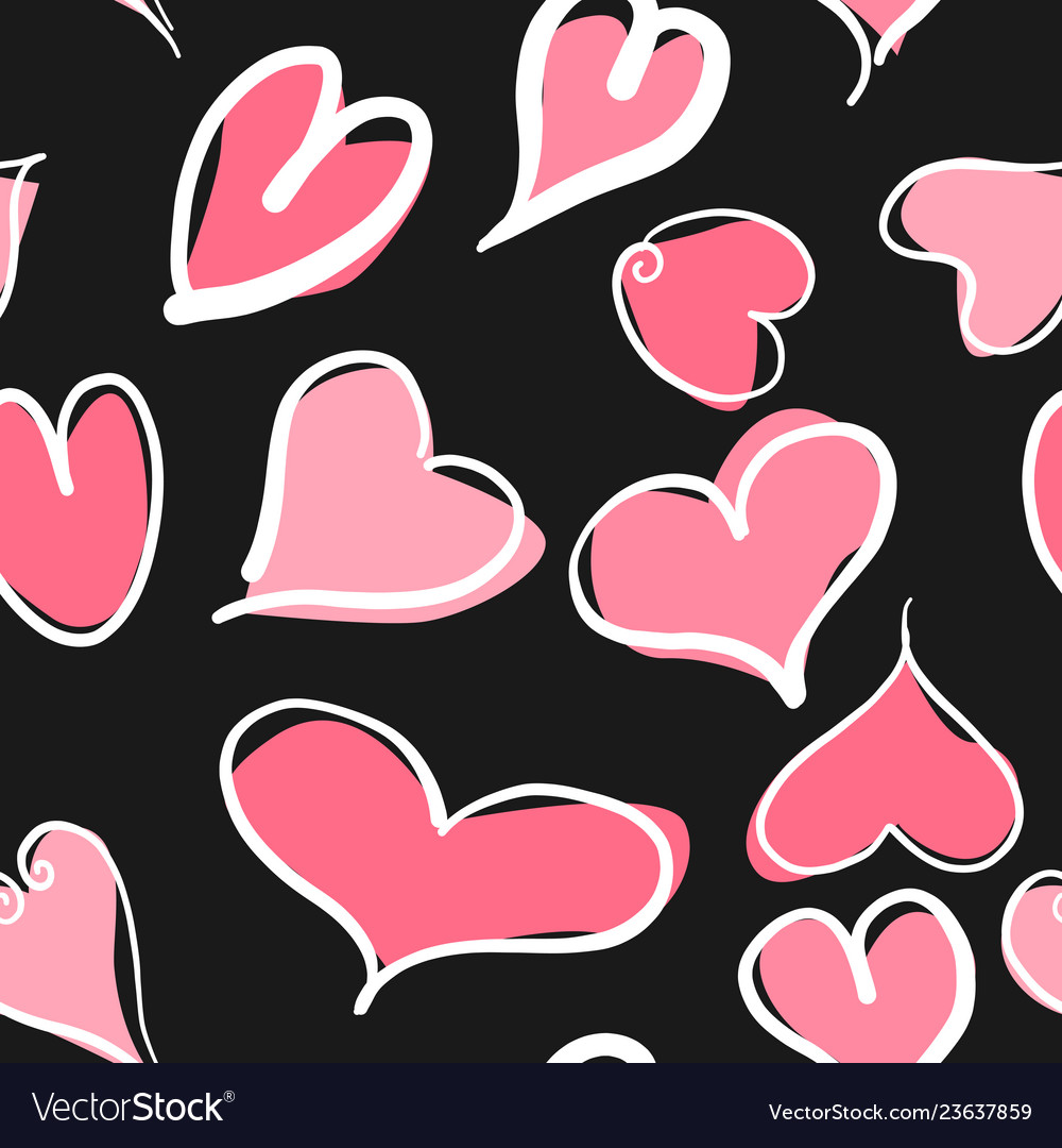 Abstract seamless pattern with hearts and black