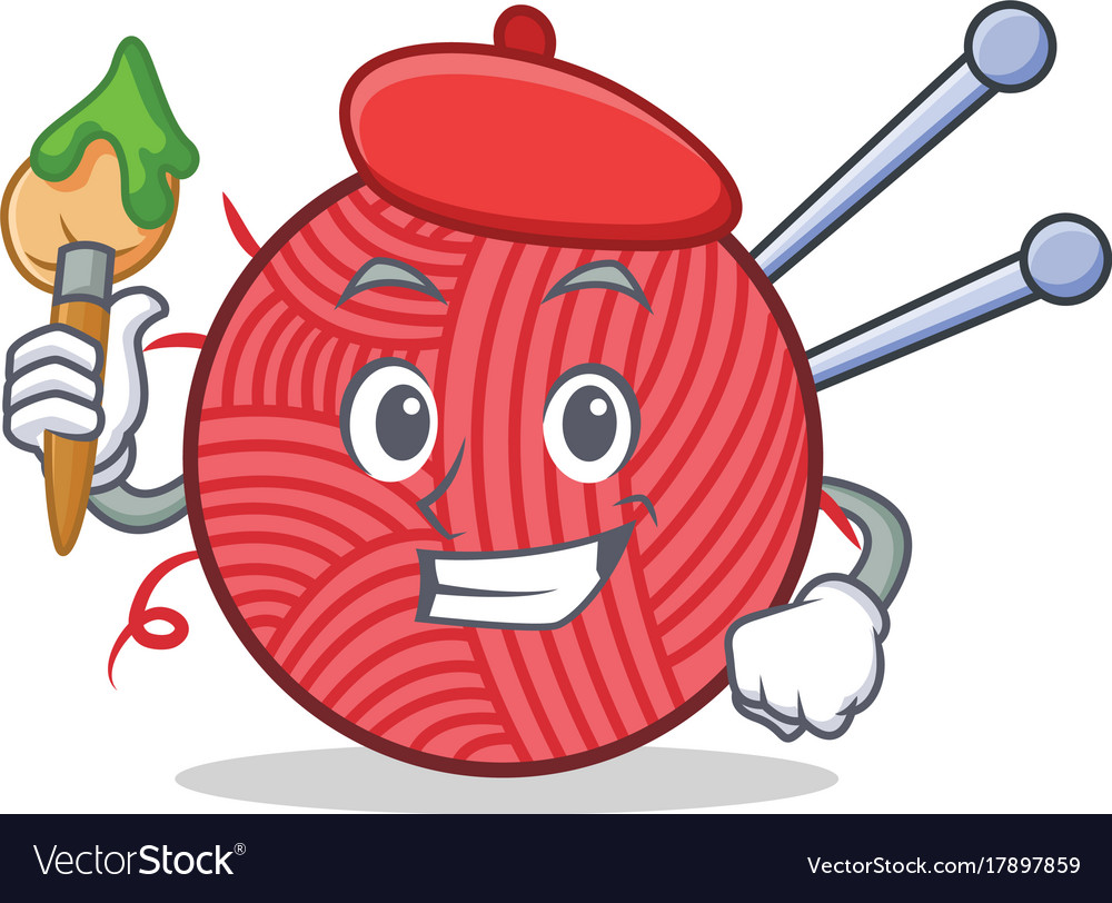 Artist knitting character cartoon style Royalty Free Vector