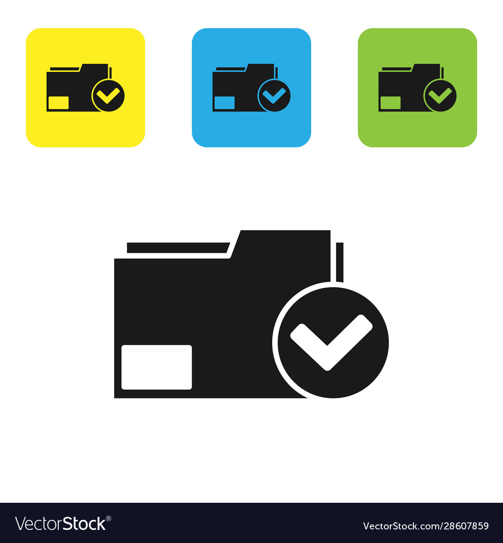 Black document folder and check mark icon vector image Black document folder and check mark icon