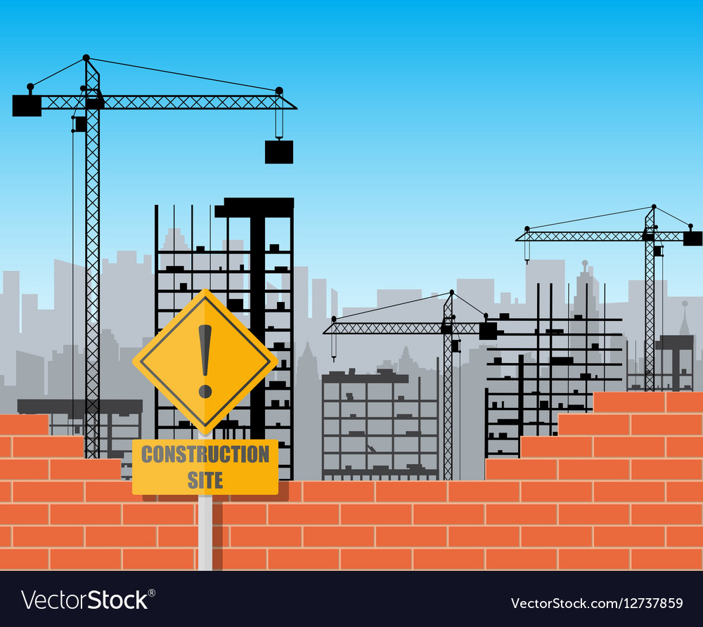 Construction site with buildings and cranes