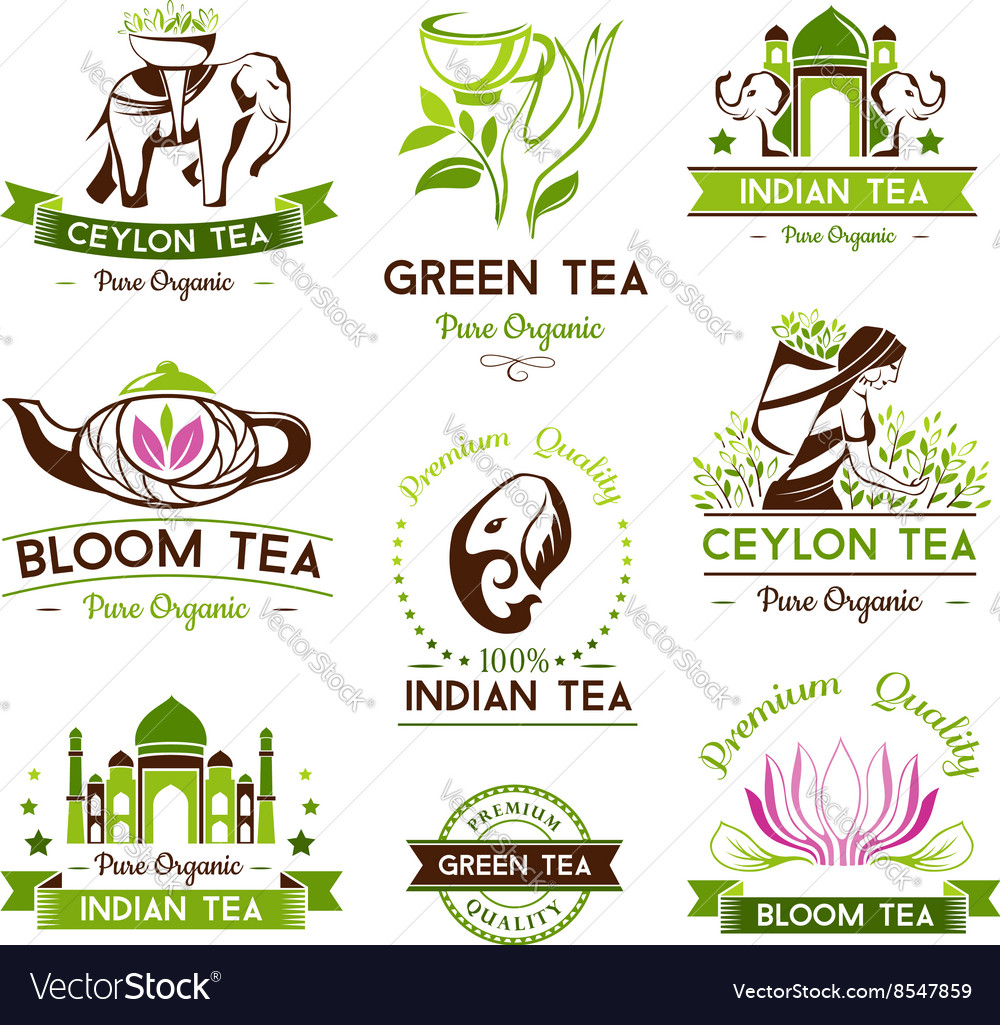 Green ceylon and bloom tea emblems