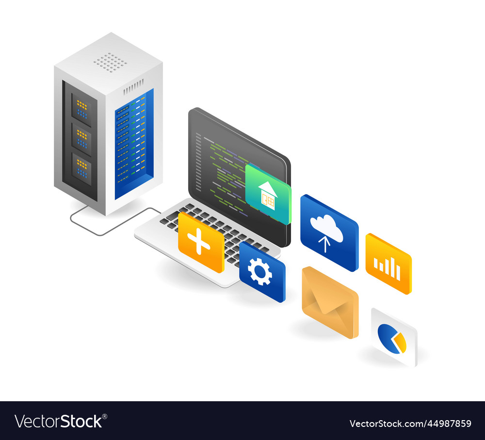 Isometric flat of the concept creating a web vector image Isometric flat of the concept creating a web