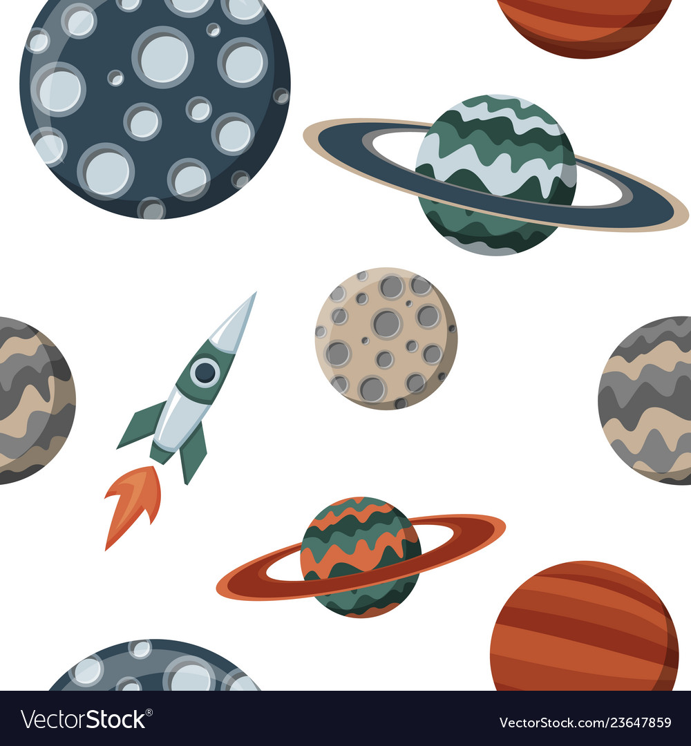 Kid space with planets and spaceships flat