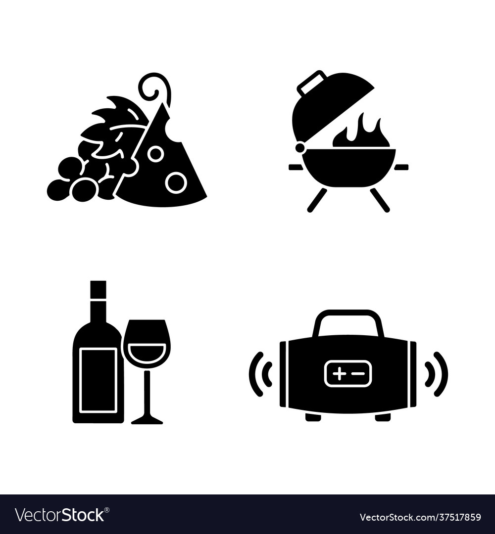 Outdoor dining black glyph icons set on white