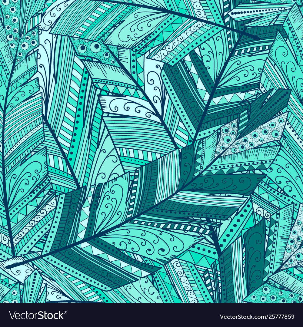 Seamless pattern with abstract featherhand draw
