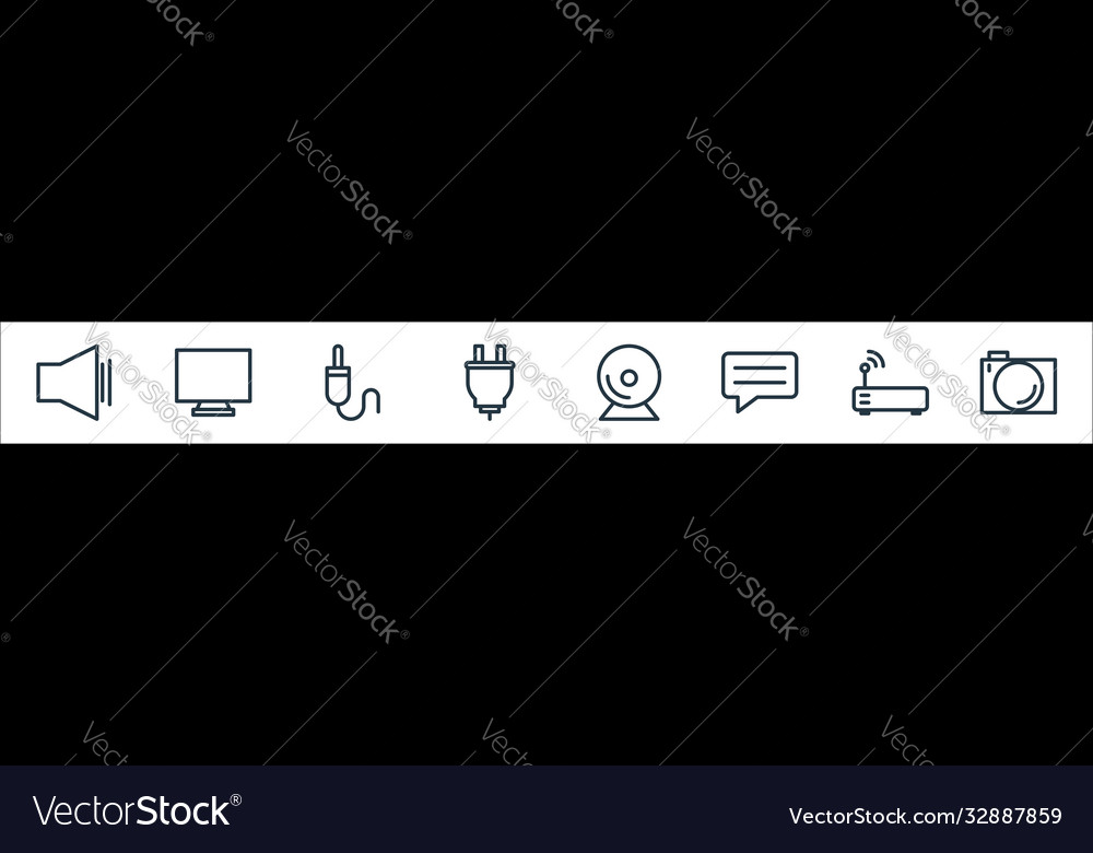 Technology line icons linear set quality vector image Technology line icons linear set quality