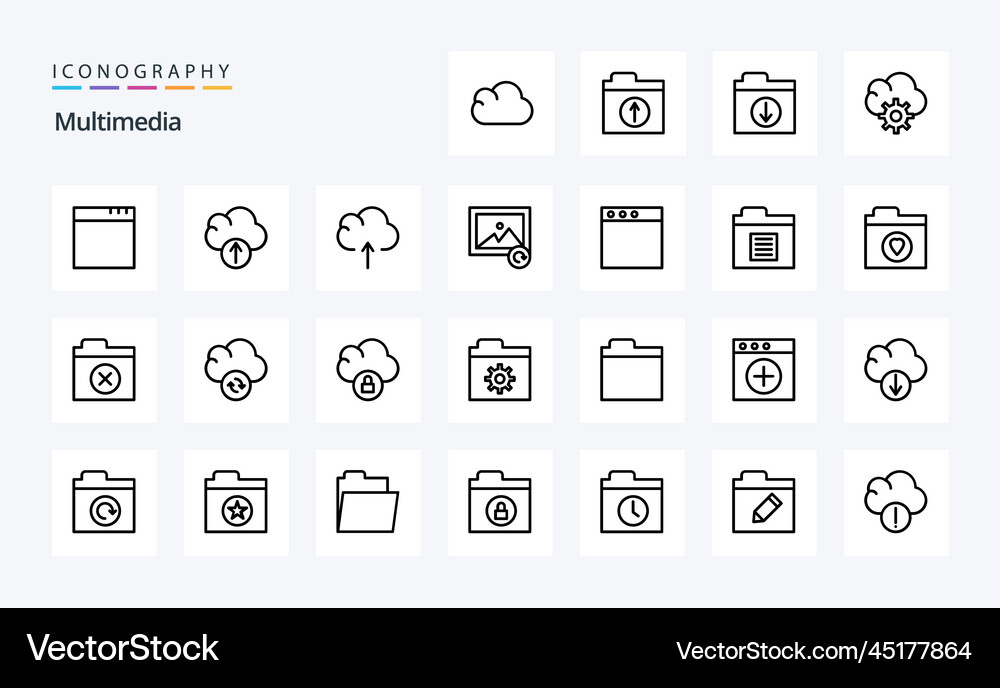 25 multimedia line icon pack Royalty Free Vector Image