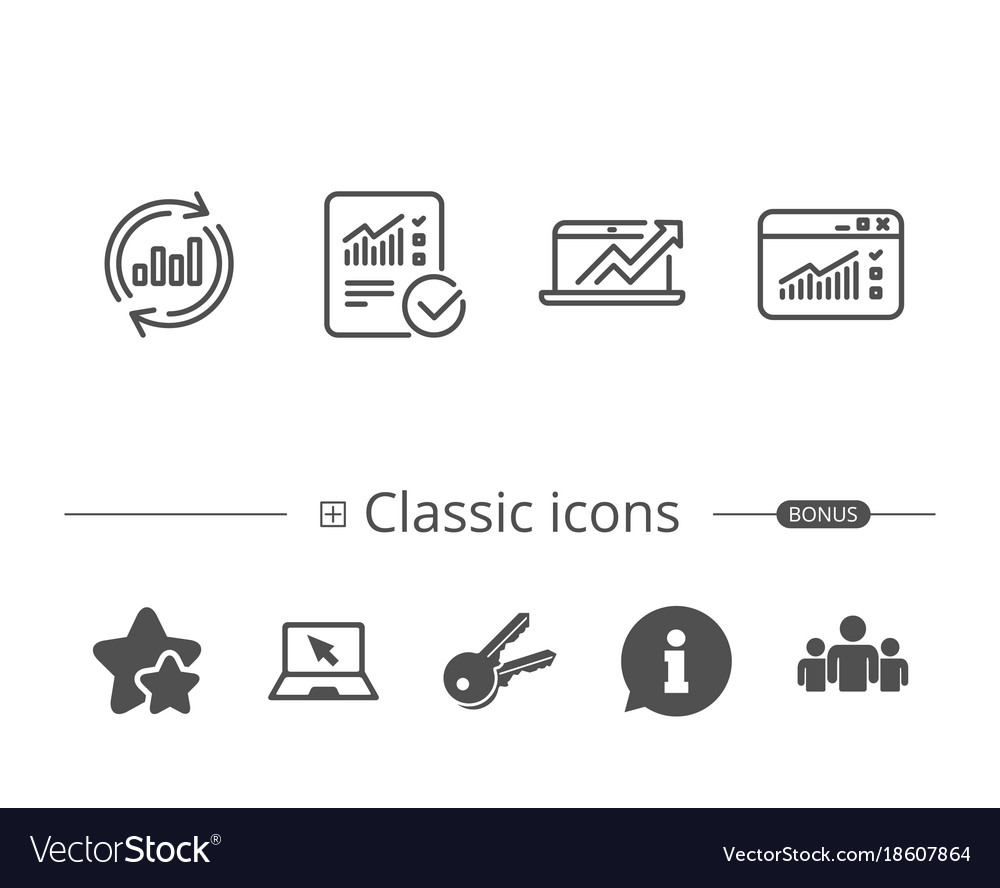 Analysis line icons chart report and browser