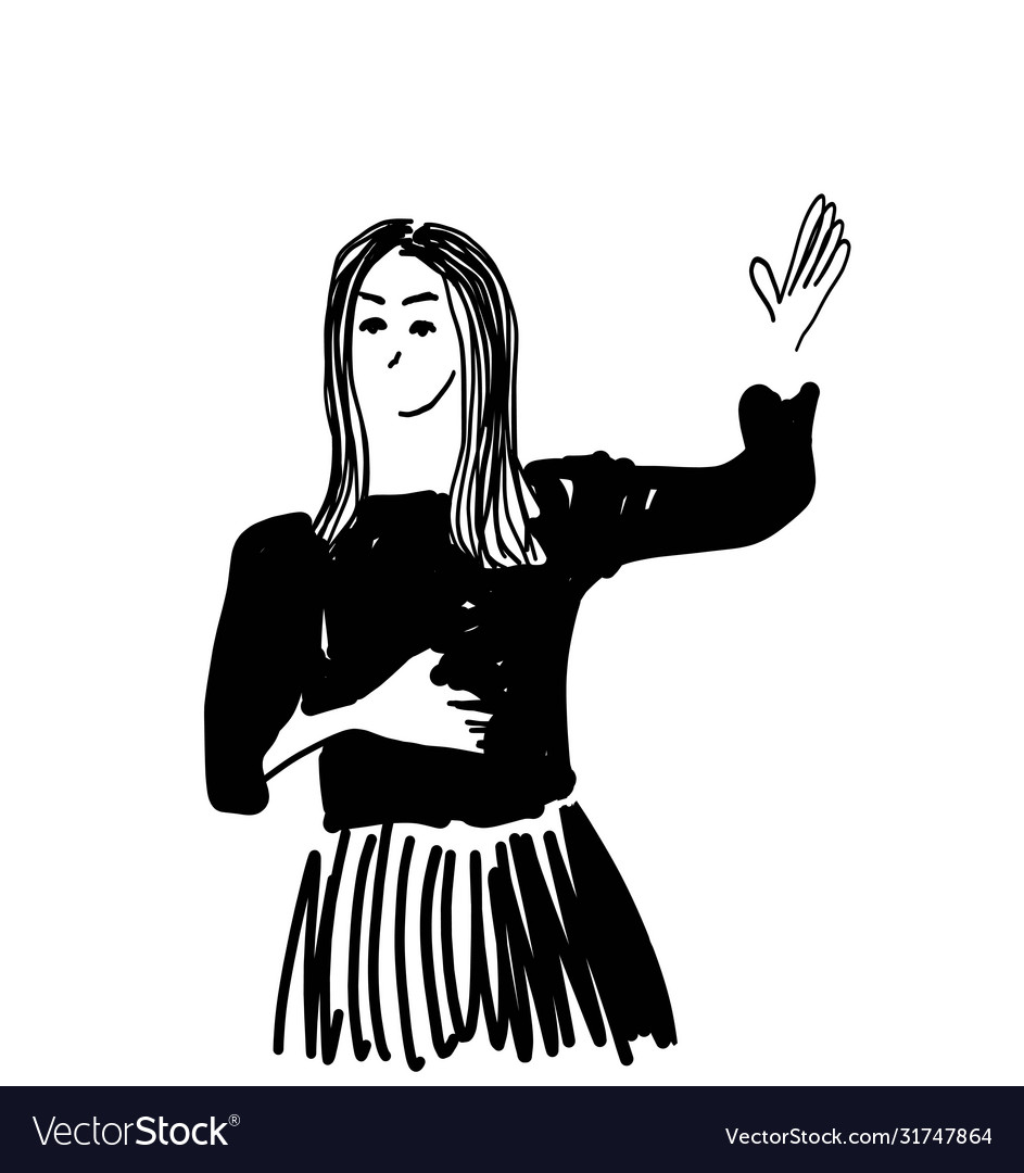 Businesswoman with thumbs up speaking hand drawn