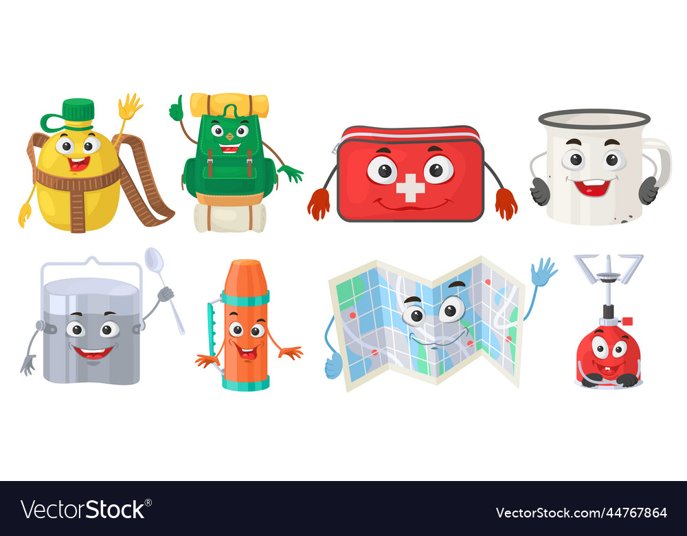 Camping Supply Character Isolated Flat Set Vector Image