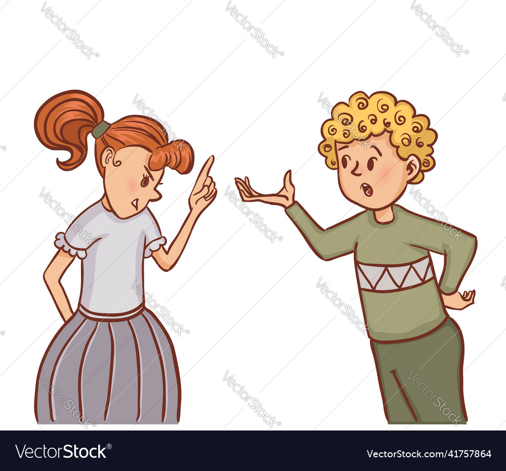 Cartoon boy and girl are shouting quarreling Vector Image