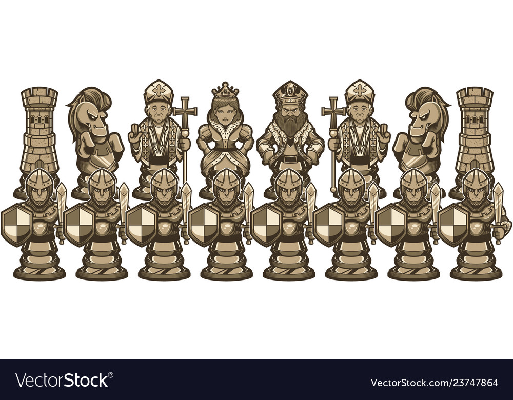 Chess cartoon figures white Royalty Free Vector Image